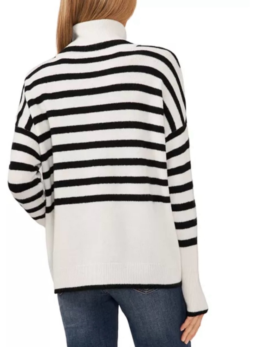 CeCe Black & Cream Striped Turtleneck Sweater - Picture 6 of 11